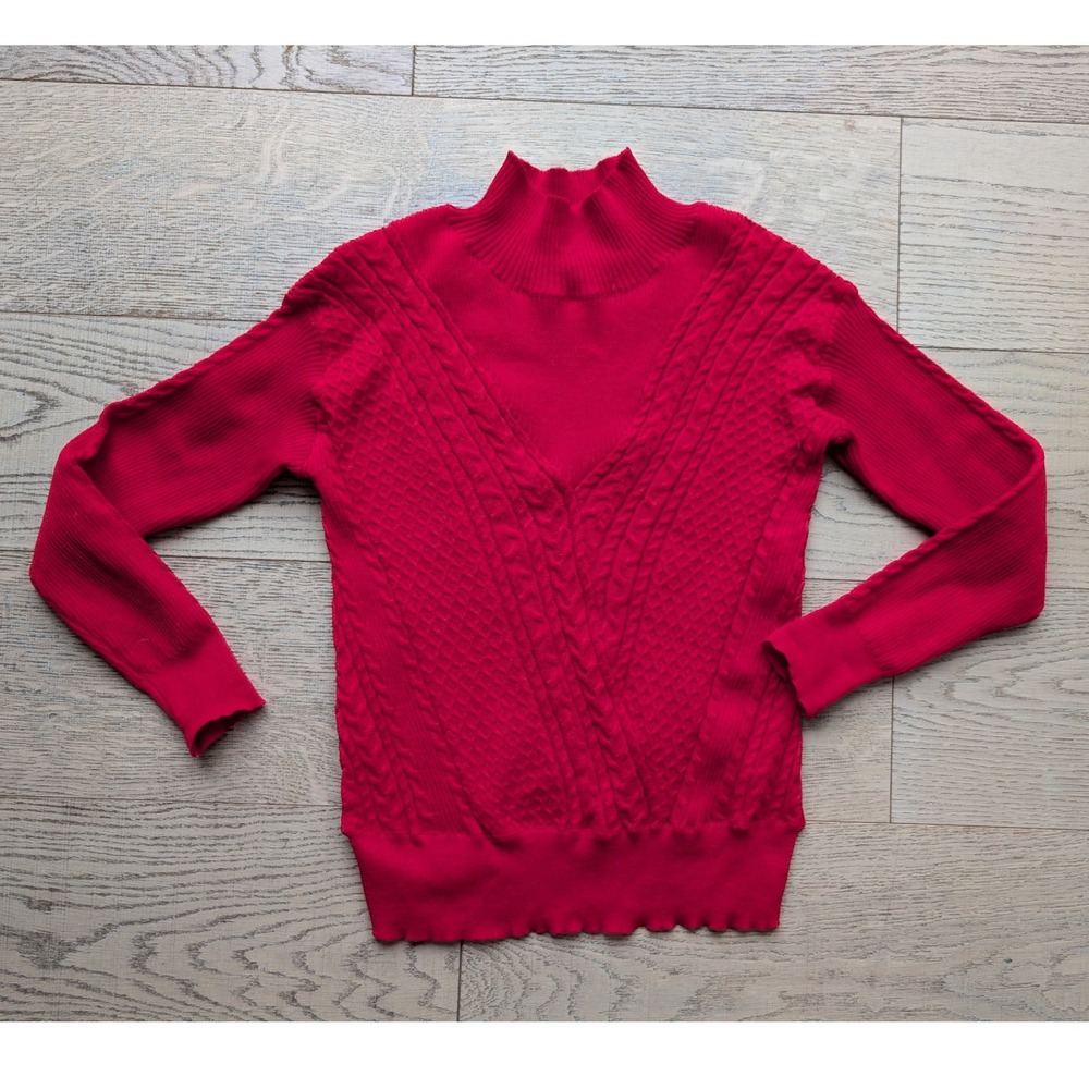 Solitaire Red Mock Neck Long Sleeve Knit Sweater‎ Womens Size S